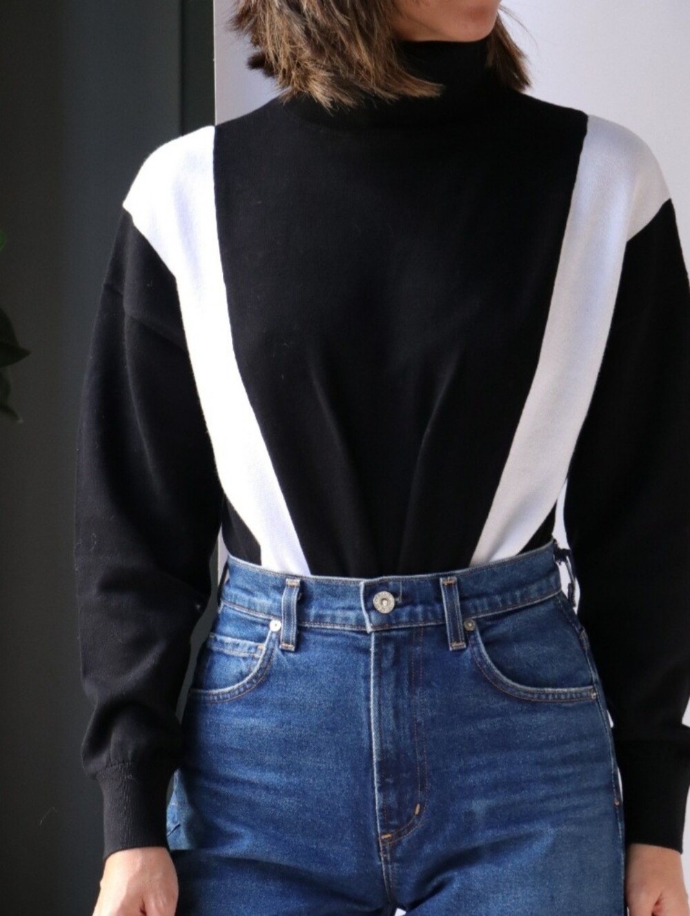 RTA ISLA Bodysuit Sweater -Black/White Stripe Size XS